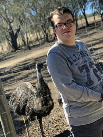 Mitchell and an emu