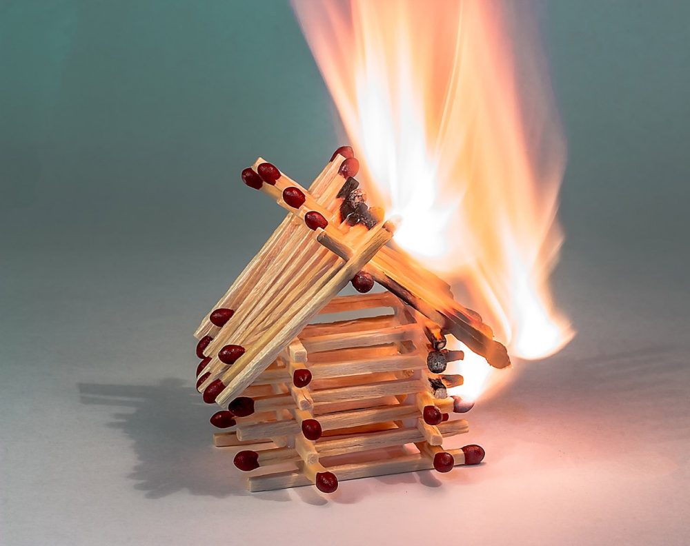 Matchstick house on fire