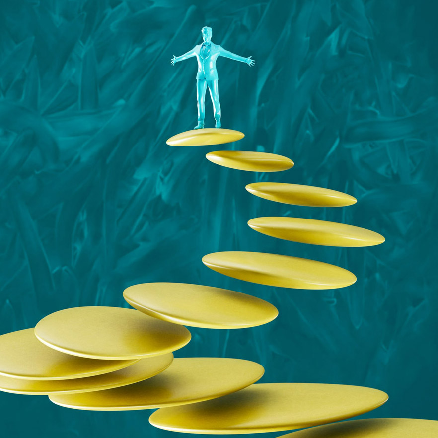 Graphic of person at the top of a series of stepping stones